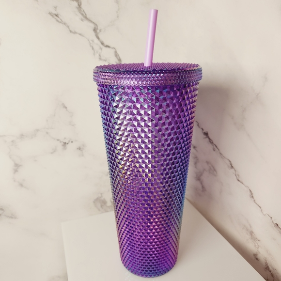 Brand New Starbucks Summer 2022 Oil Slick Metallic Purple Studded Venti Tumbler - Picture 2 of 6